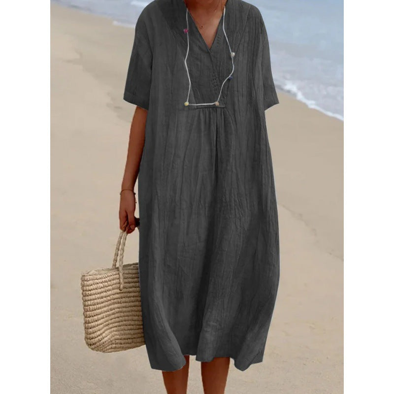Figurbetontes Freizeitkleid aus Baumwoll-Leinen