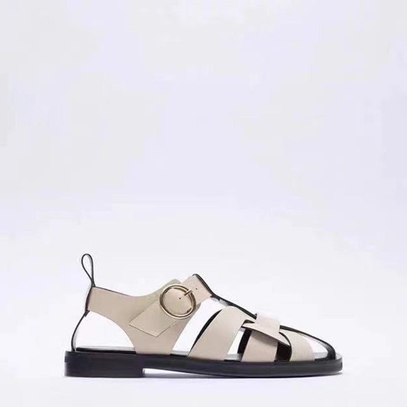 Flache Ledersandalen mit runder Zehenpartie – Bild 5 | LuxeStyle
