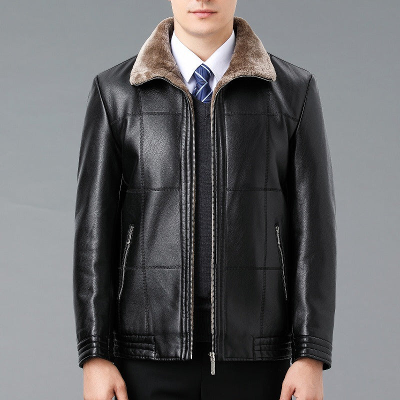 Leder- und Fellmantel mit Fleecefutter