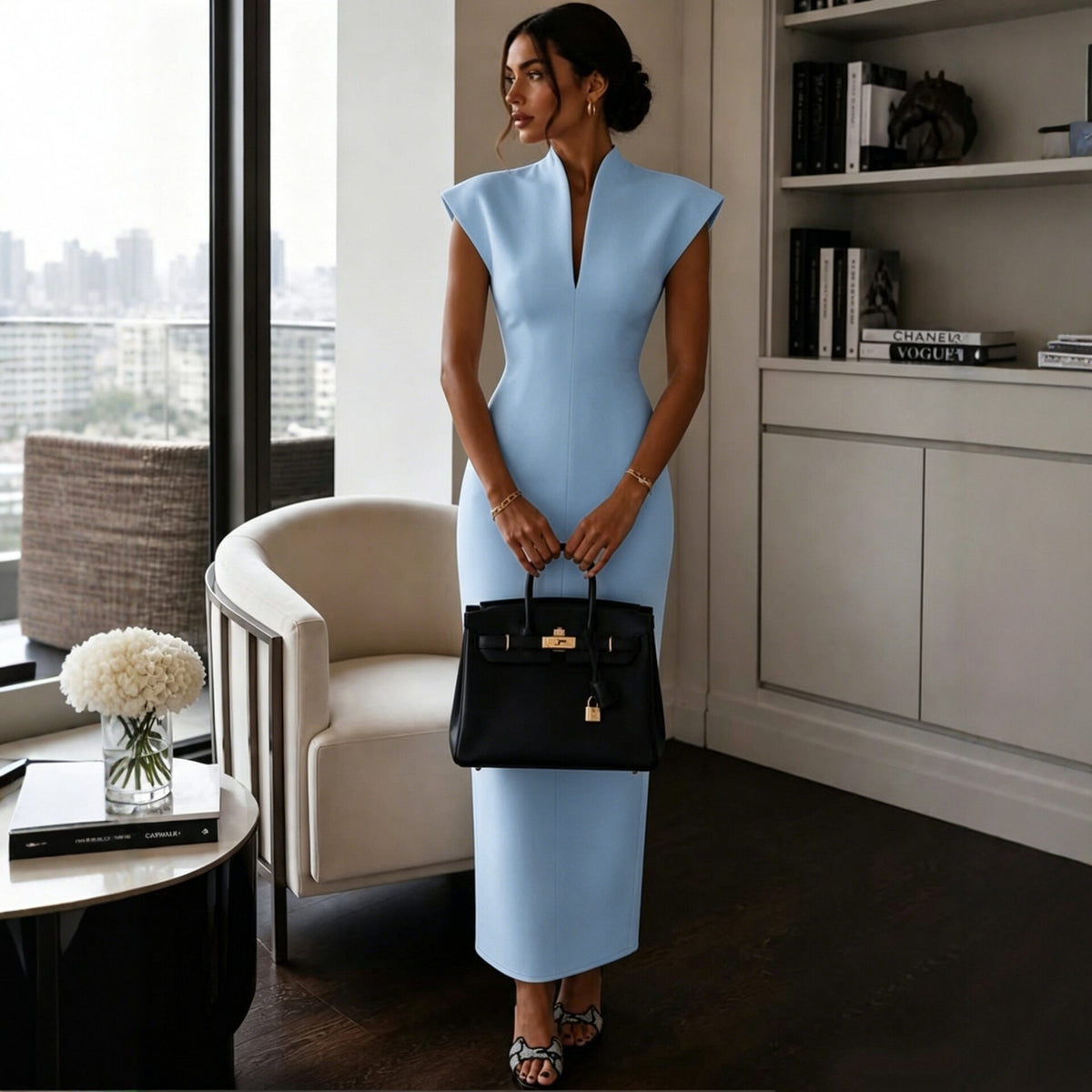 Ärmelloses Bodycon-Midikleid mit hohem Taillenschnitt – Bild 3 | LuxeStyle