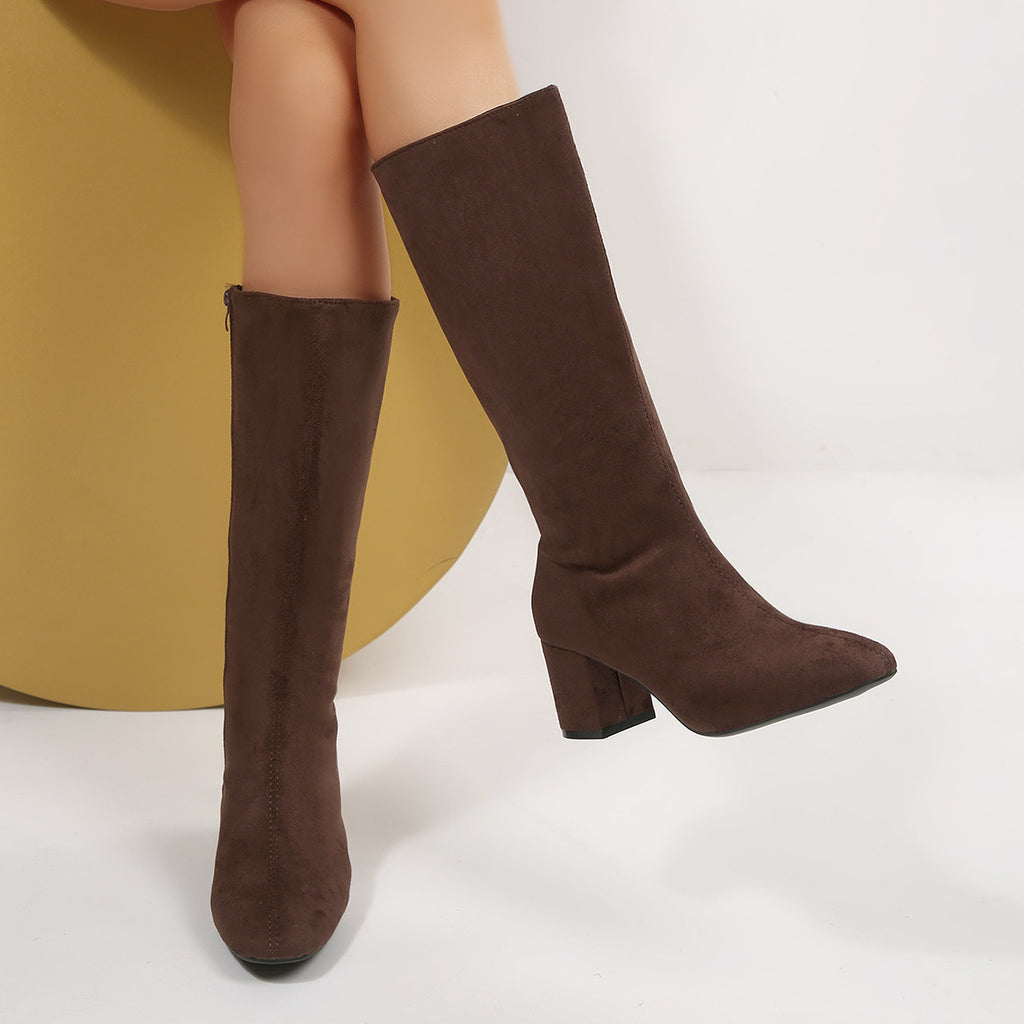Overknee-Stiefel mit Chunky-Heel aus Wildleder