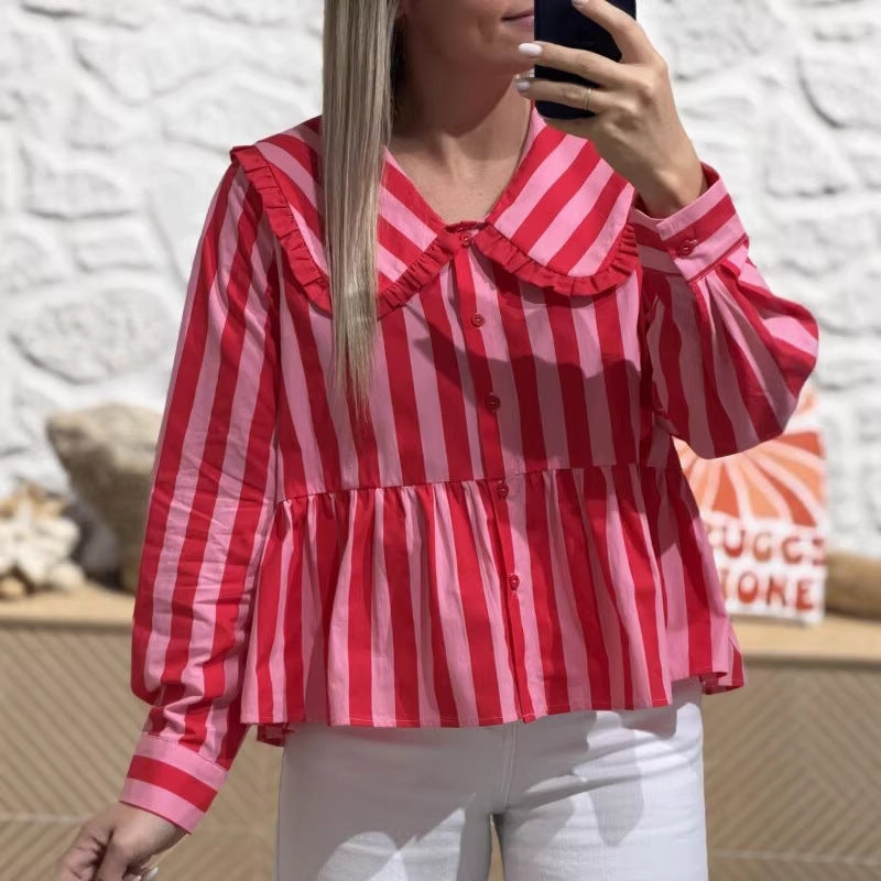 Gestreiftes Langarmshirt mit Puppenkragen – Bild 2 | LuxeStyle