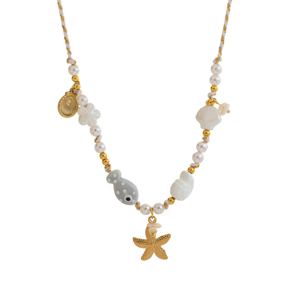 Keramik-Perlenkette in goldenem Finish