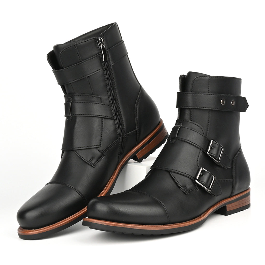 Vintage Denim Boots mit Metallschnalle