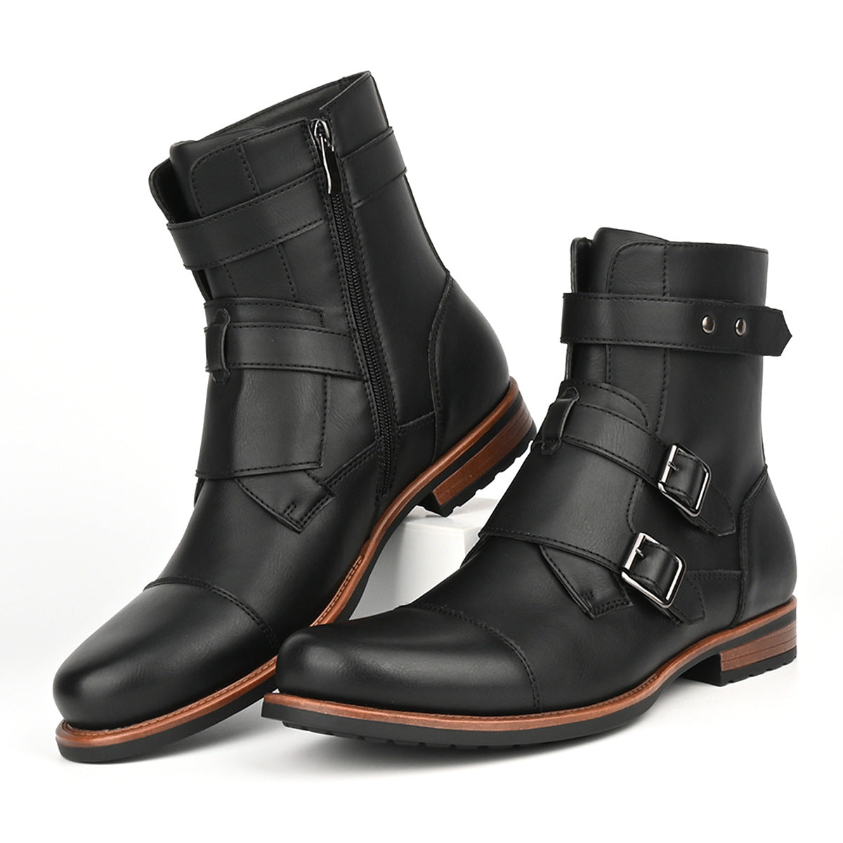 Vintage Denim Boots mit Metallschnalle