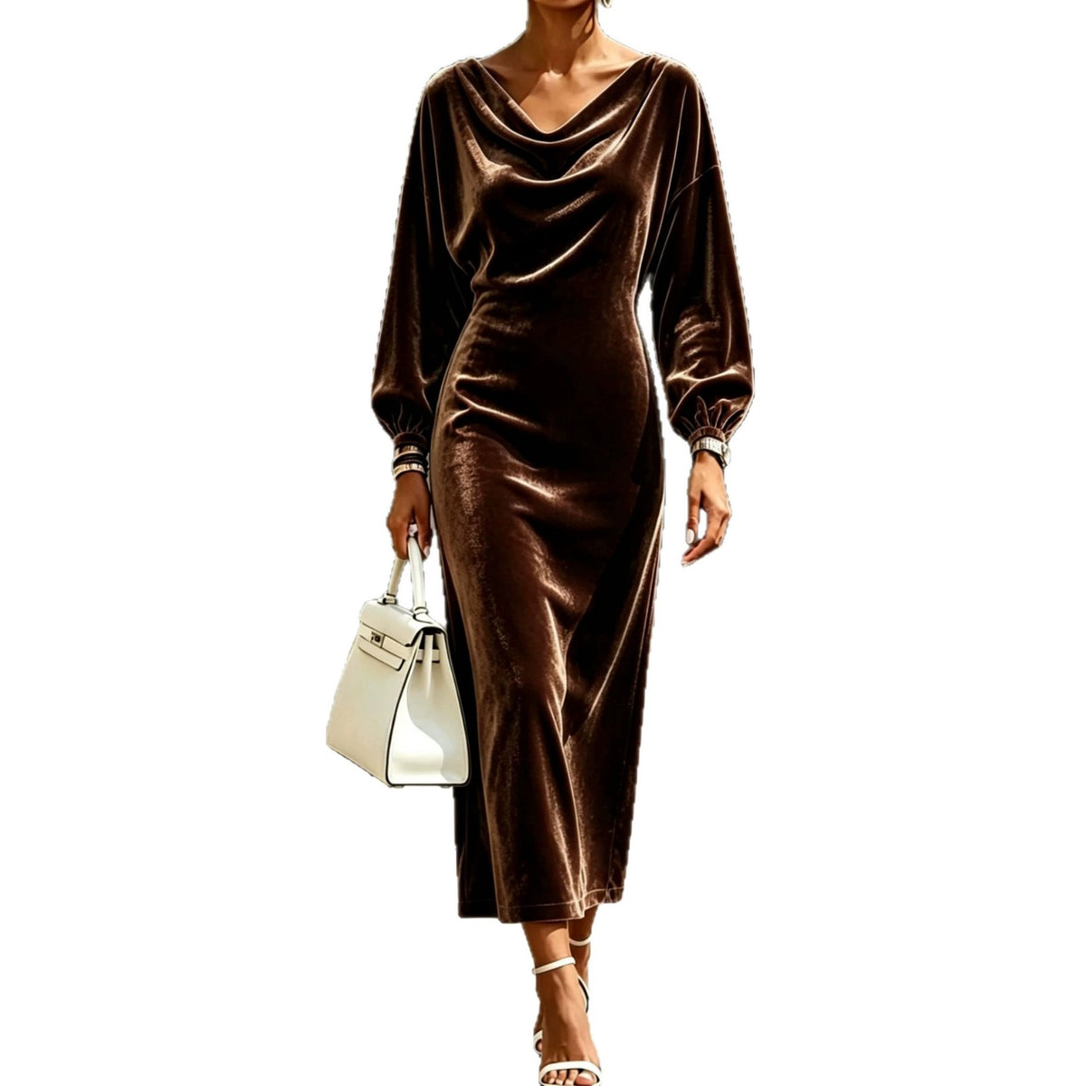 Samt-Kleid mit Laternenärmeln & U-Boot-Ausschnitt – Bild 5 | LuxeStyle