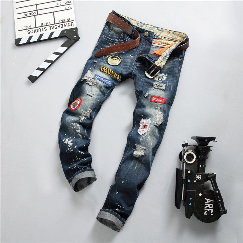 Straight Slim Jeans mit Farbspritzern