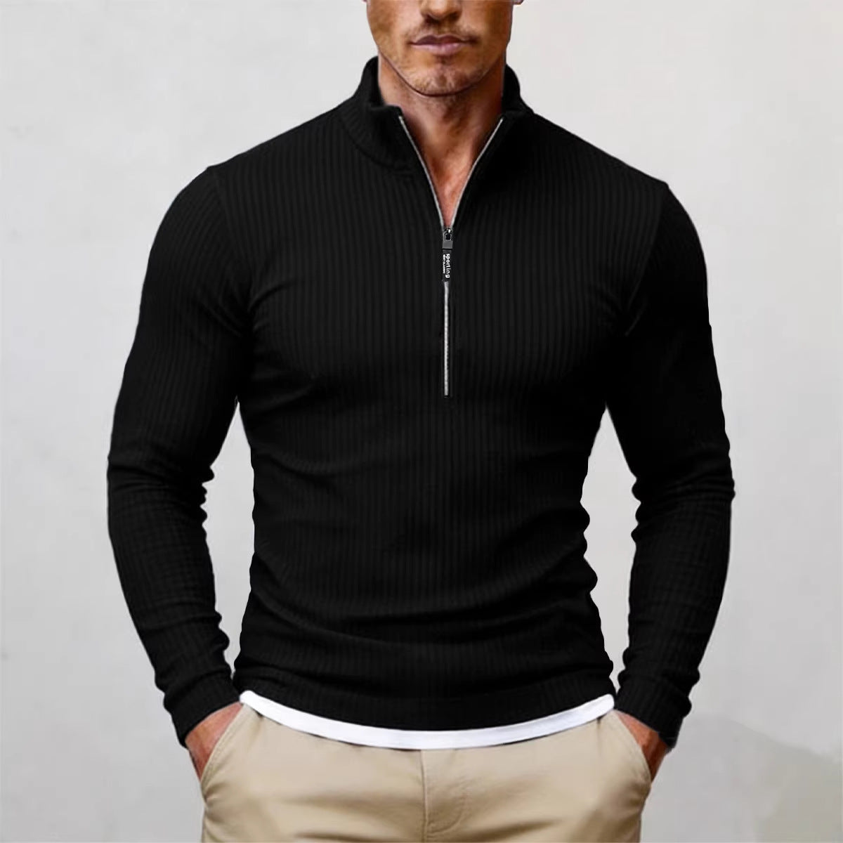 Herren-Retro-Halbzipfelpullover mit Stehkragen