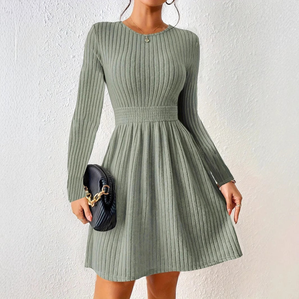 Kleid mit Rundhalsausschnitt, lange Ärmel, A-Linie | LuxeStyle