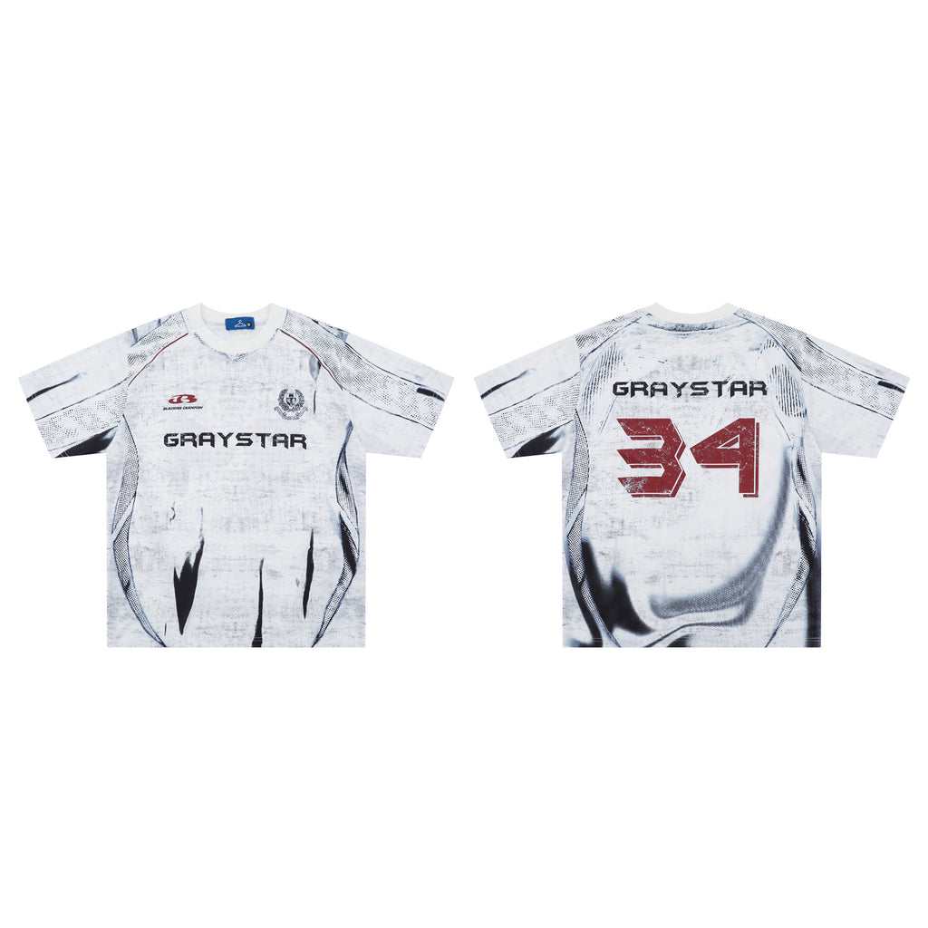 Schwarz-weiss bedrucktes Rundhals-T-Shirt