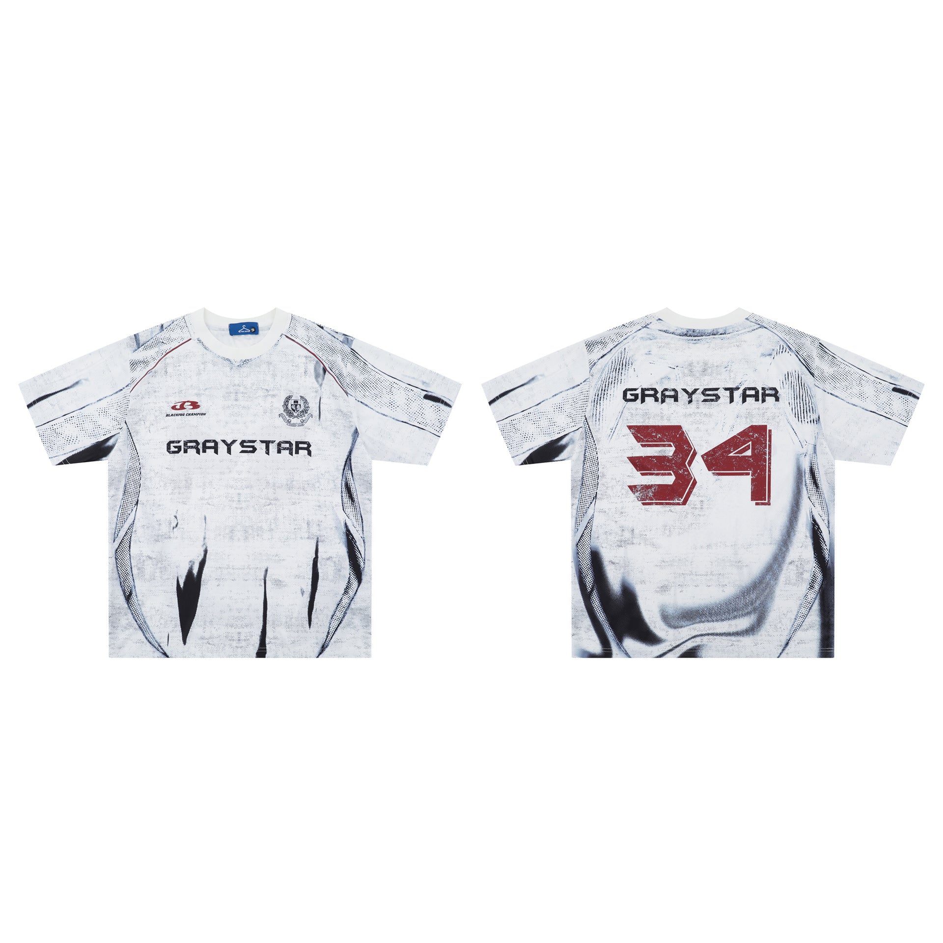 Schwarz-weiss bedrucktes Rundhals-T-Shirt