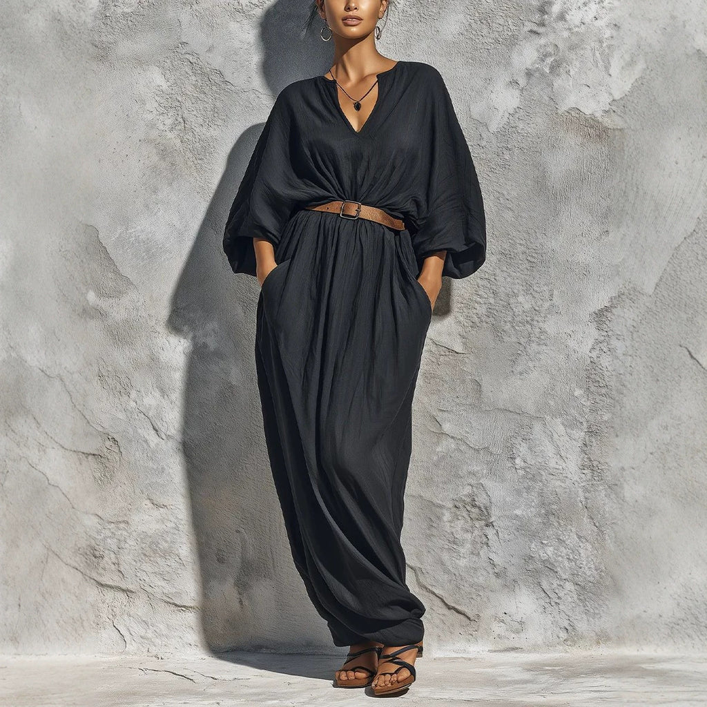 V-Ausschnitt Batwing-Ärmel Kleid – Bild 1 | LuxeStyle