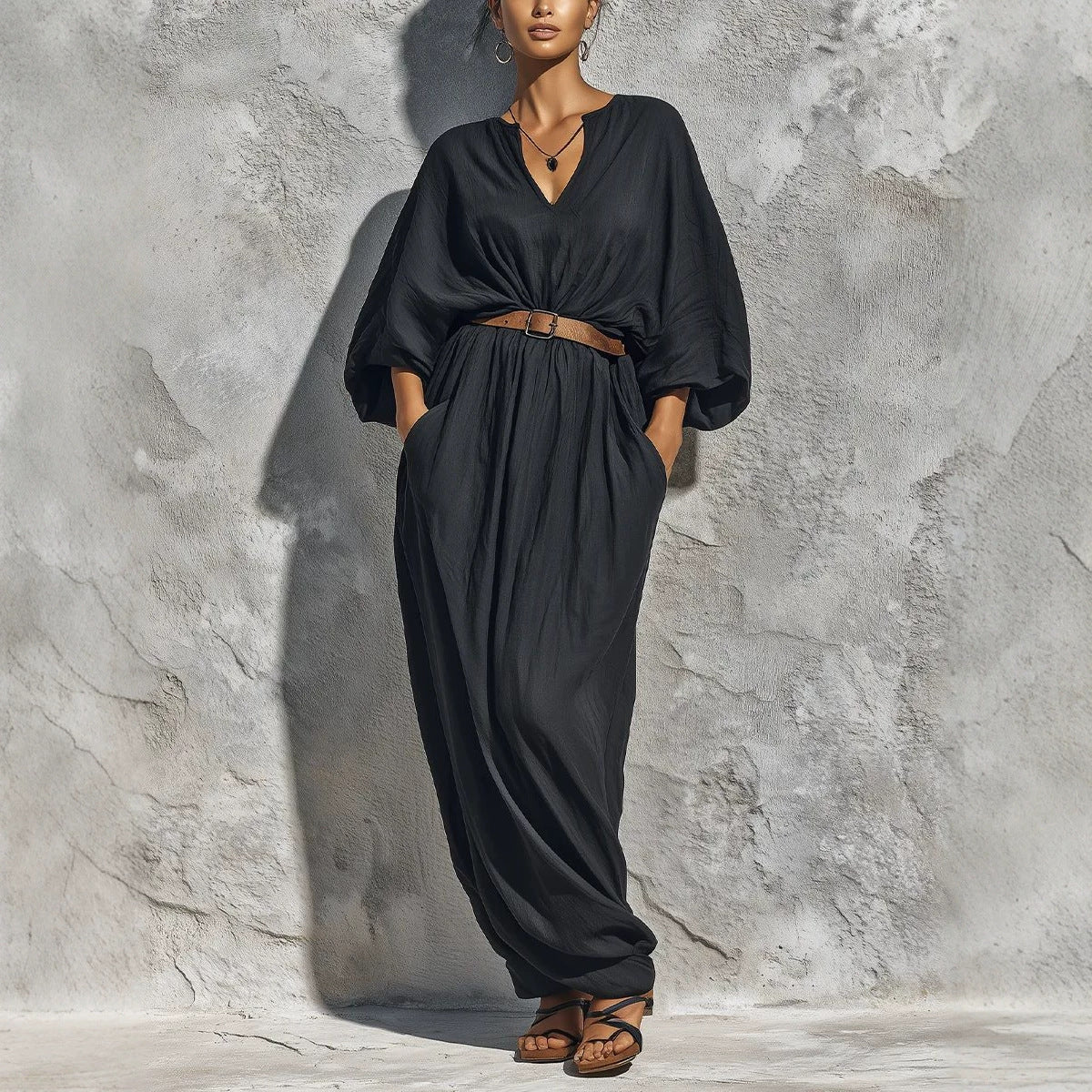 V-Ausschnitt Batwing-Ärmel Kleid – Bild 1 | LuxeStyle