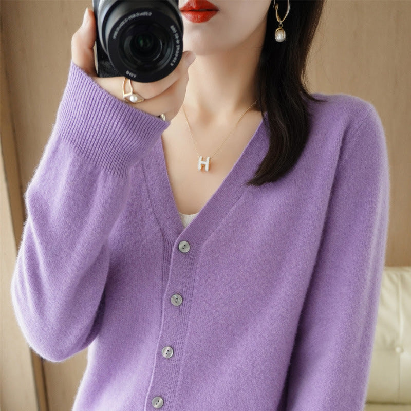 V-Ausschnitt Strickjacke Langarm