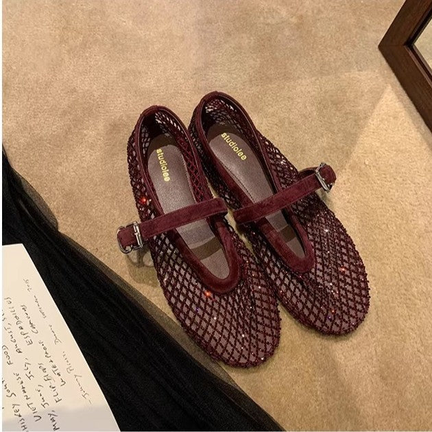 Glitzernde Mary Jane Pumps mit Netz-Design