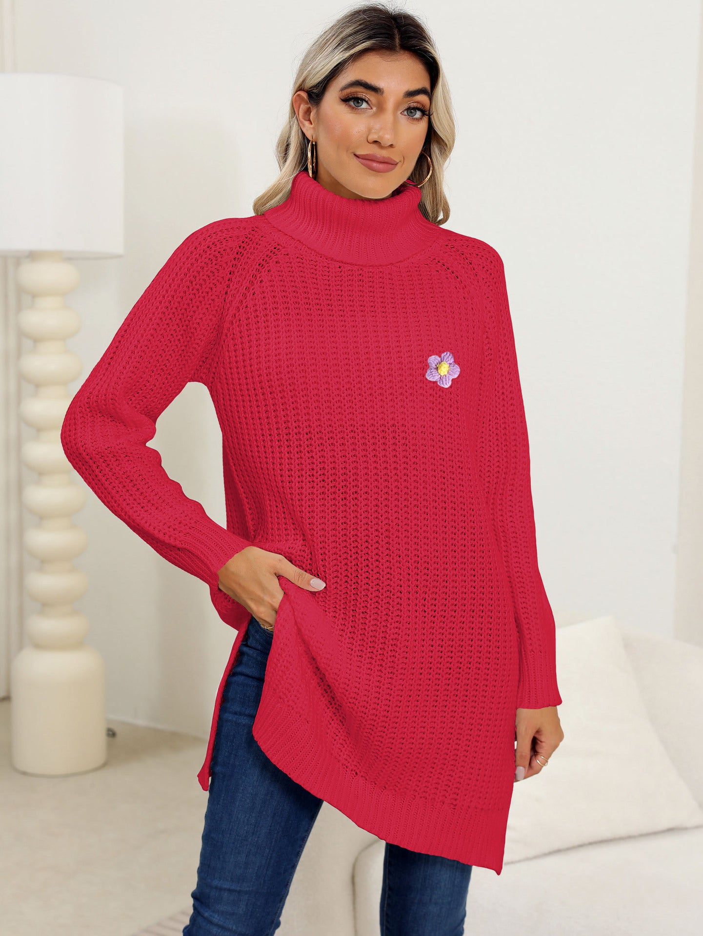 Damen Herbst/Winter Strickkleid mit Schlitz
