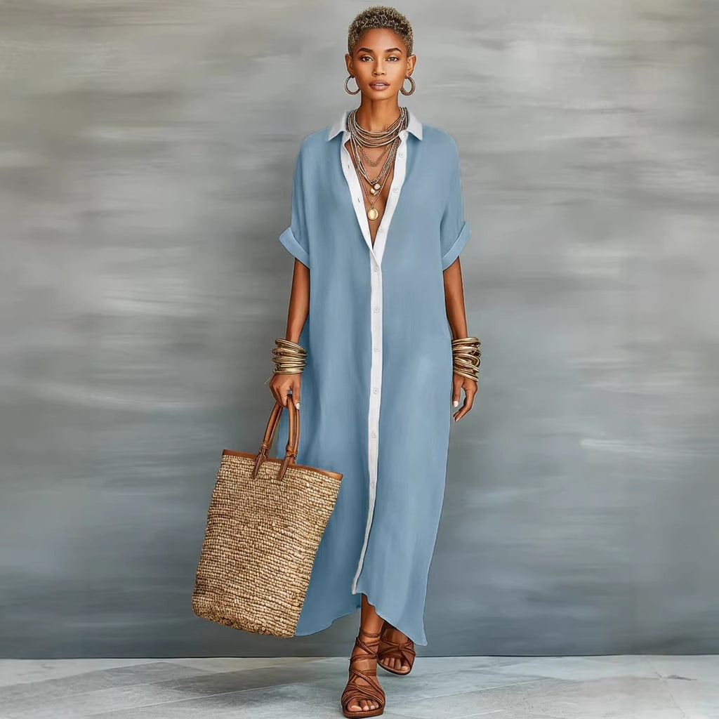 Lässiges Leinenkleid im Color-Blocking-Stil – Bild 2 | LuxeStyle
