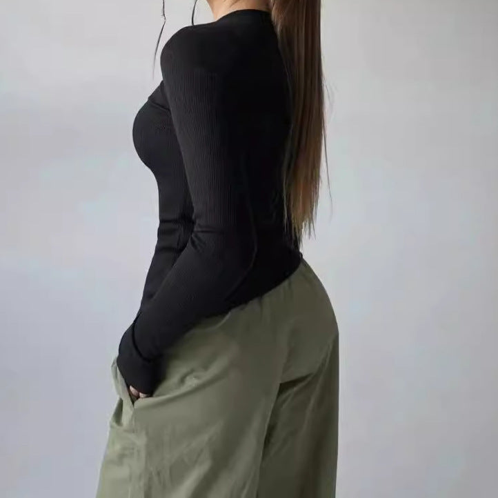 Rundhals Langarm-Pullover für Damen