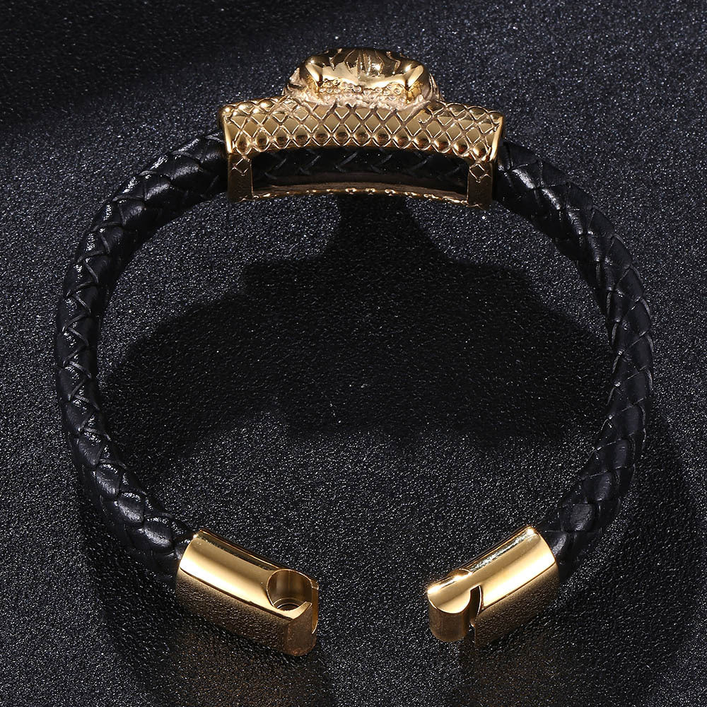 Schwarzes Lederarmband mit Wolf-Design – Bild 6 | LuxeStyle