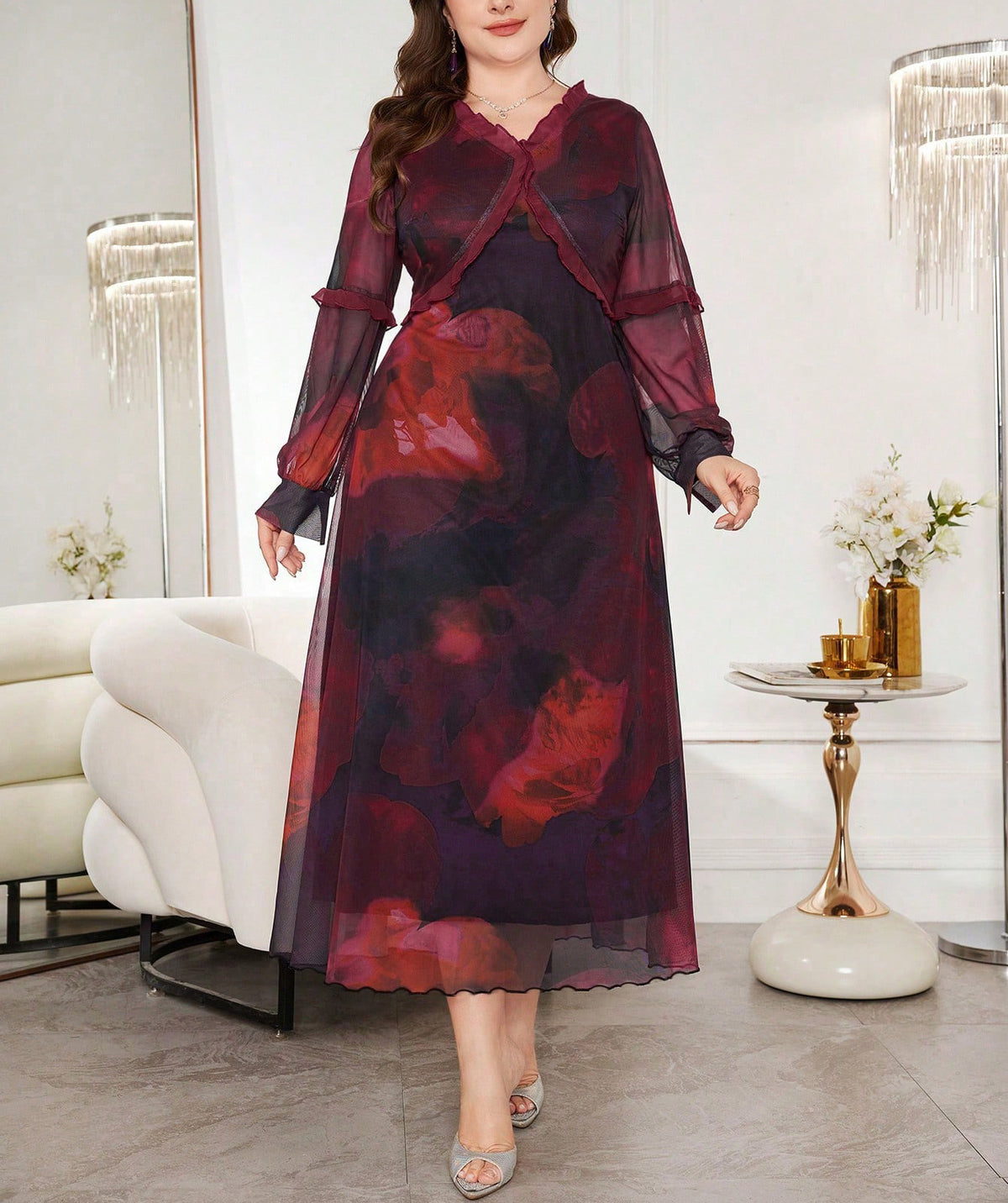 Ombre-Blumengarnkleid mit Rüschen und Puffärmel – Bild 3 | LuxeStyle
