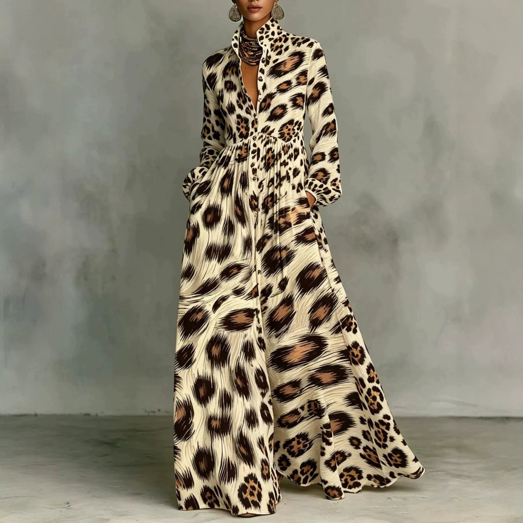 Maxikleid mit Stehkragen und Vintage-Print – Bild 10 | LuxeStyle