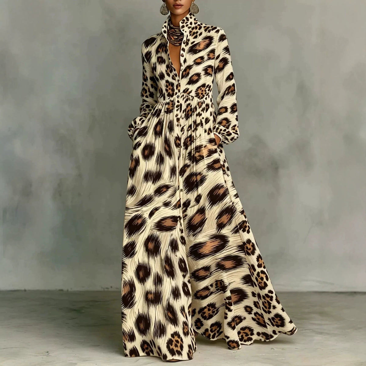 Maxikleid mit Stehkragen und Vintage-Print – Bild 10 | LuxeStyle