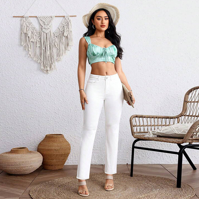 Weisse Cropped Jeans mit hoher Elastizität