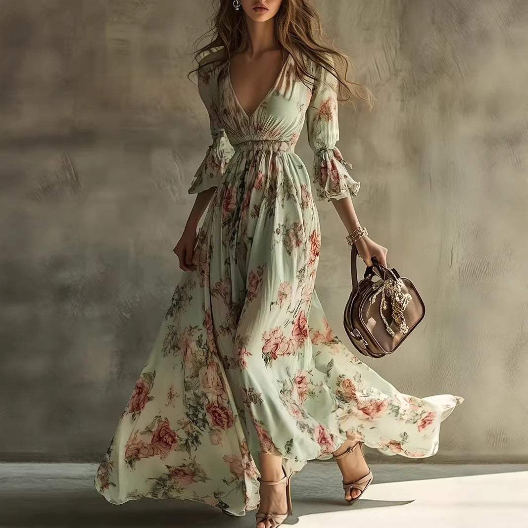 Geblümtes A-Linien Maxikleid – Bild 4 | LuxeStyle
