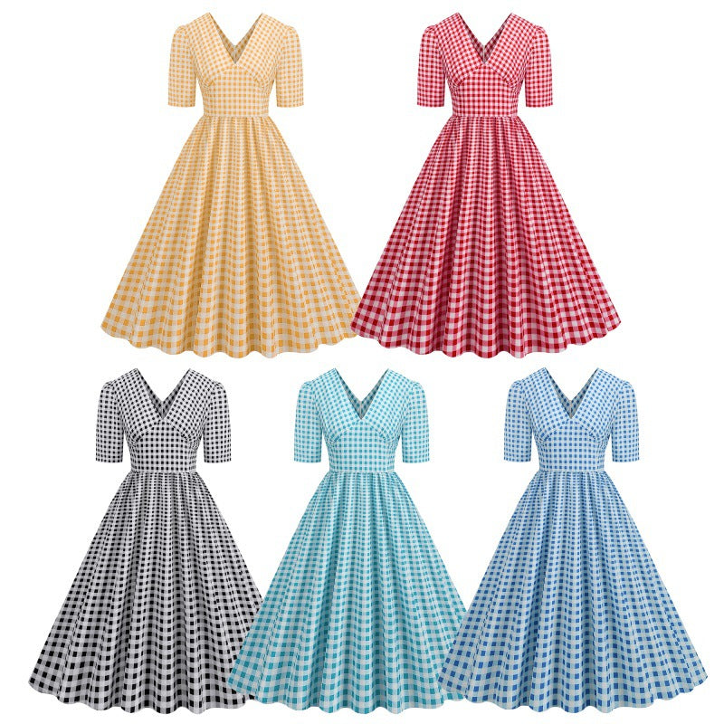 Vintage Maxi-Kleid mit Taillengürtel