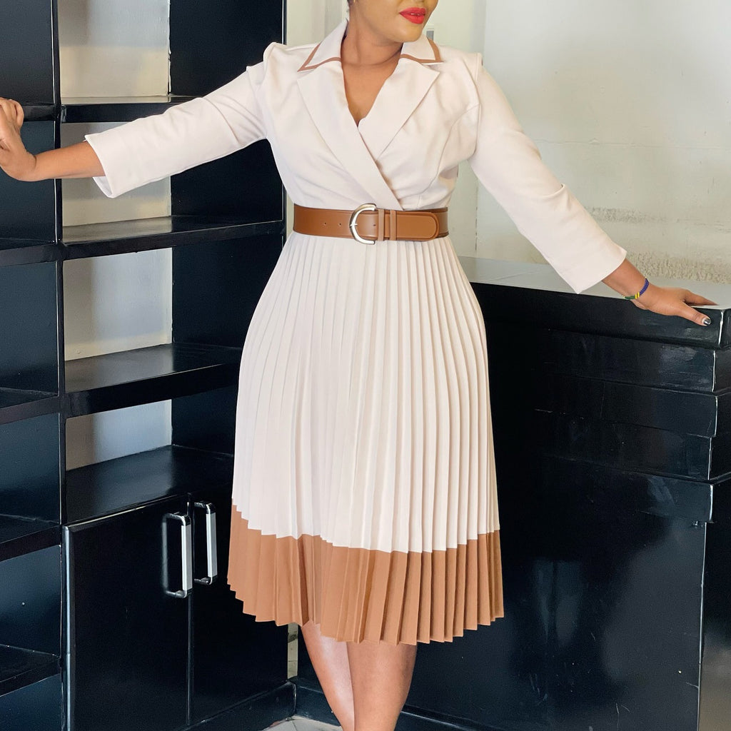 Faltenrock-Kleid mit Gürtel, hoher Taillierung | LuxeStyle