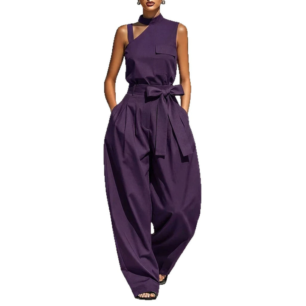 Off-Shoulder Jumpsuit mit Stehkragen