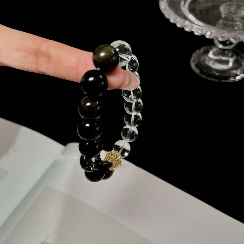 Armband aus Gold Obsidian und weissem Kristall – Bild 4 | LuxeStyle