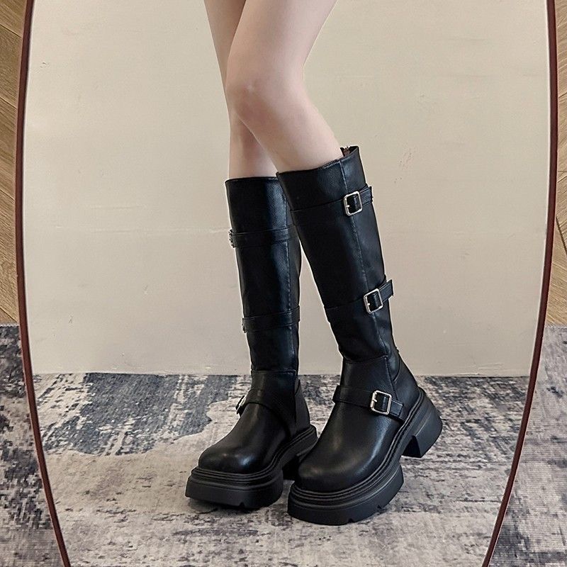 Damen Retro Kniehohe Stiefel