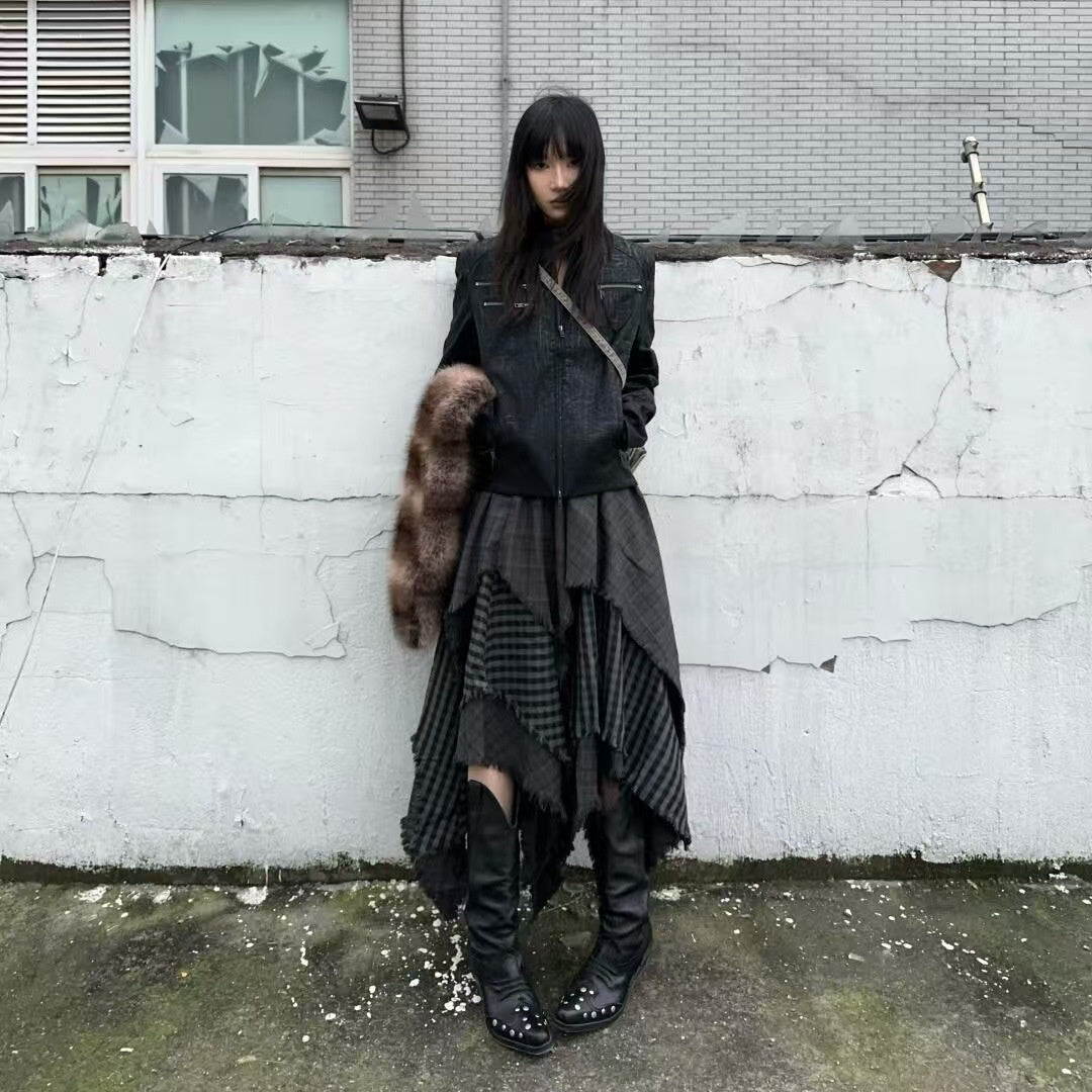 Patchwork Irregular Plaid Skirt