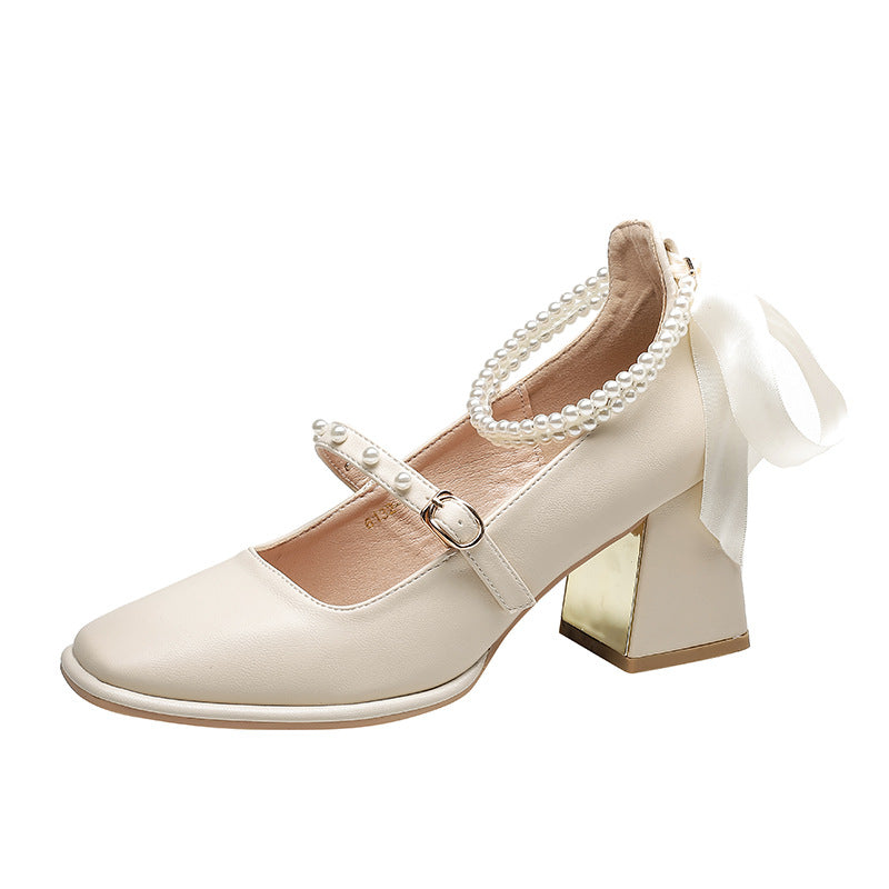 Schicke Chunky-Heel-Pumps in Beige | LuxeStyle