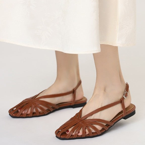 Retro-Wedge-Sandalen mit Flechtmuster