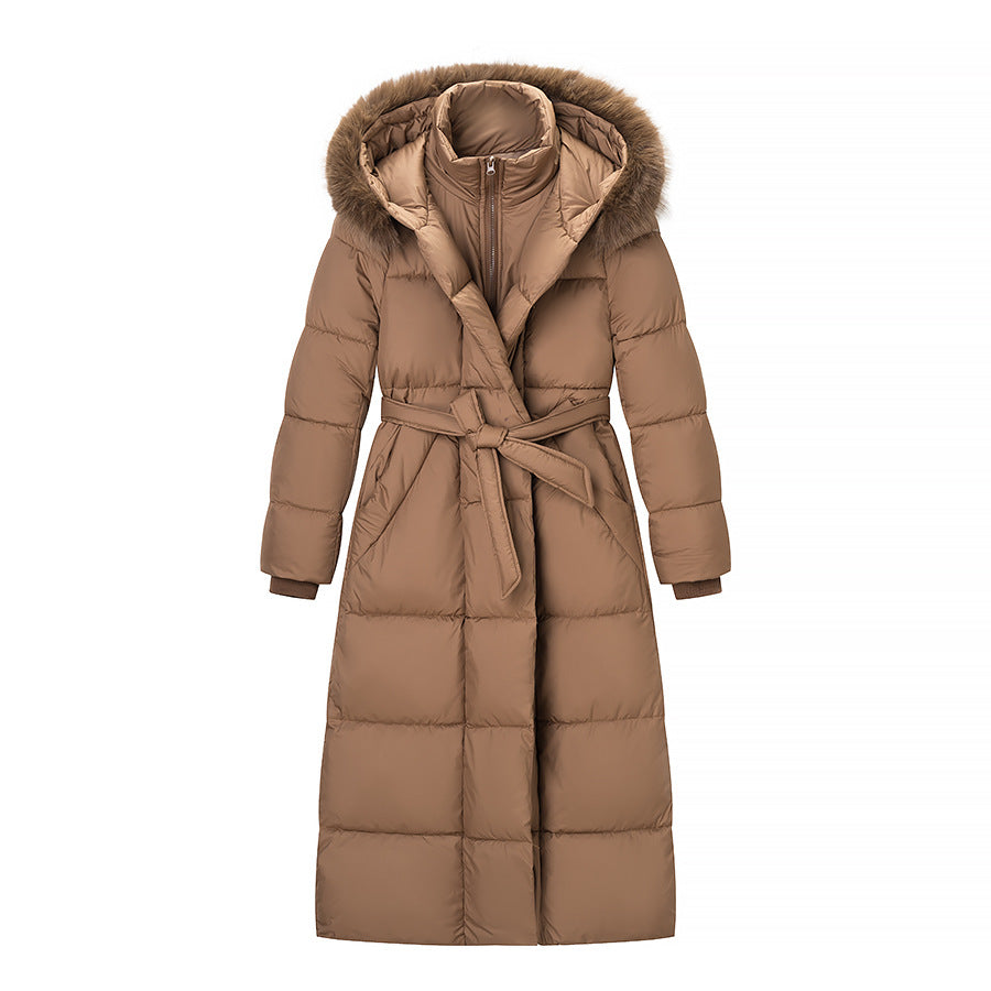Langmantel mit Fellkragen in Camel – Bild 3 | LuxeStyle