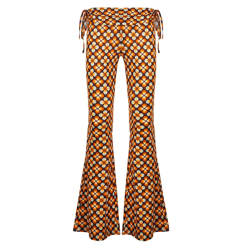 Retro Gelbe Low-Waist Stretch Hose für Damen