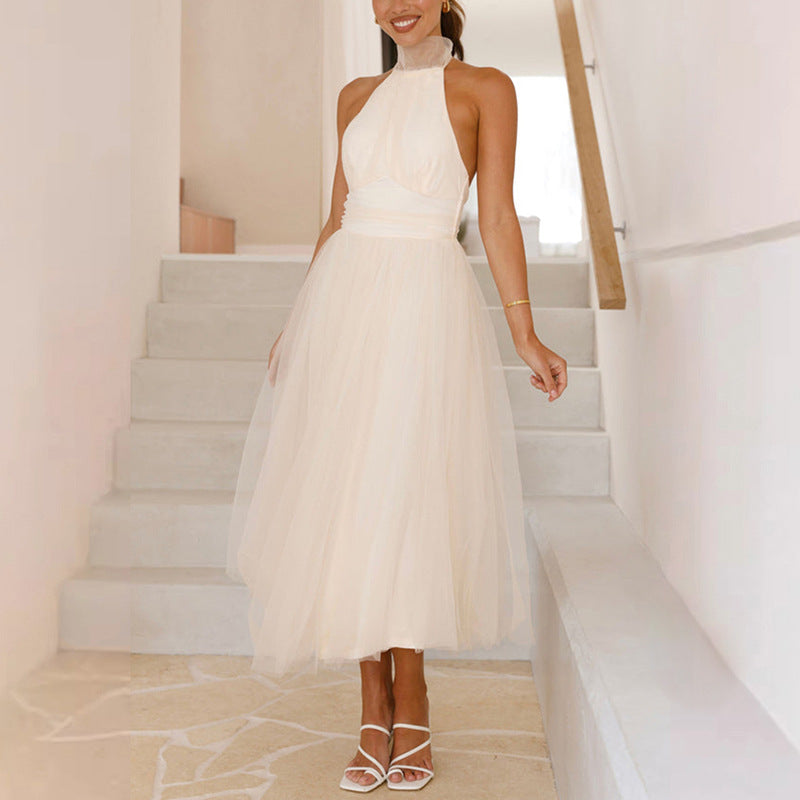 Elegantes Halterneck-Maxikleid aus Mesh
