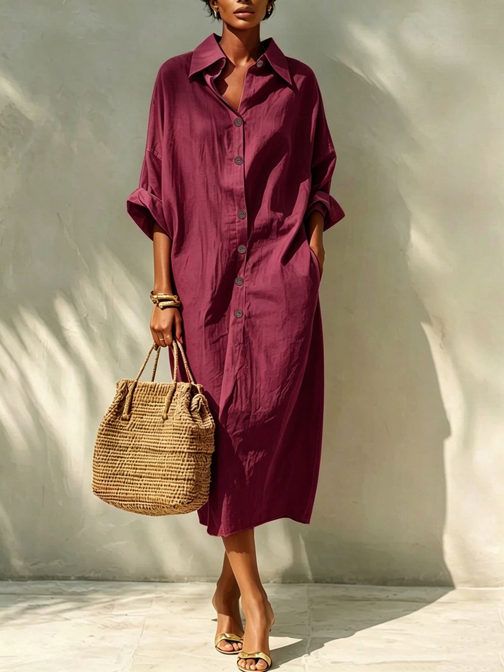 Langes Hemdblusenkleid mit Revers für Damen – Bild 5 | LuxeStyle