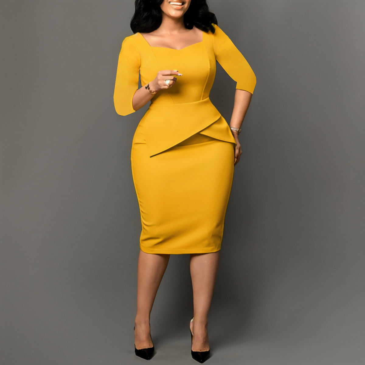 Elegantes Midi-Kleid mit 3/4-Ärmeln – Bild 3 | LuxeStyle