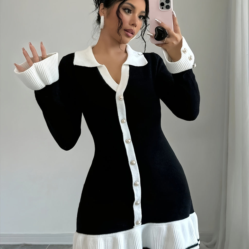 Gerüschtes V-Neck Minikleid für Damen