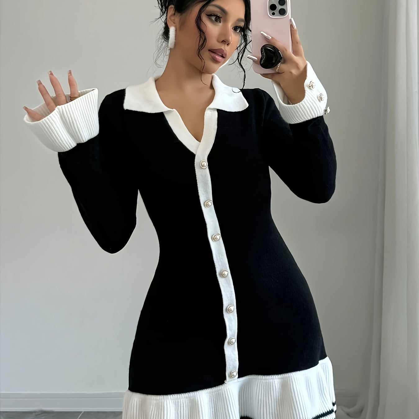 Gerüschtes V-Neck Minikleid für Damen