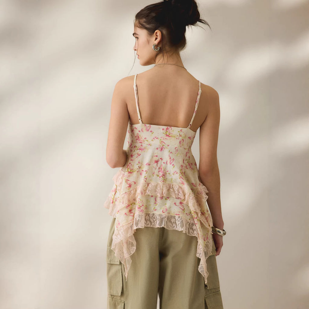 Retro Chiffon Top mit Blumenmuster