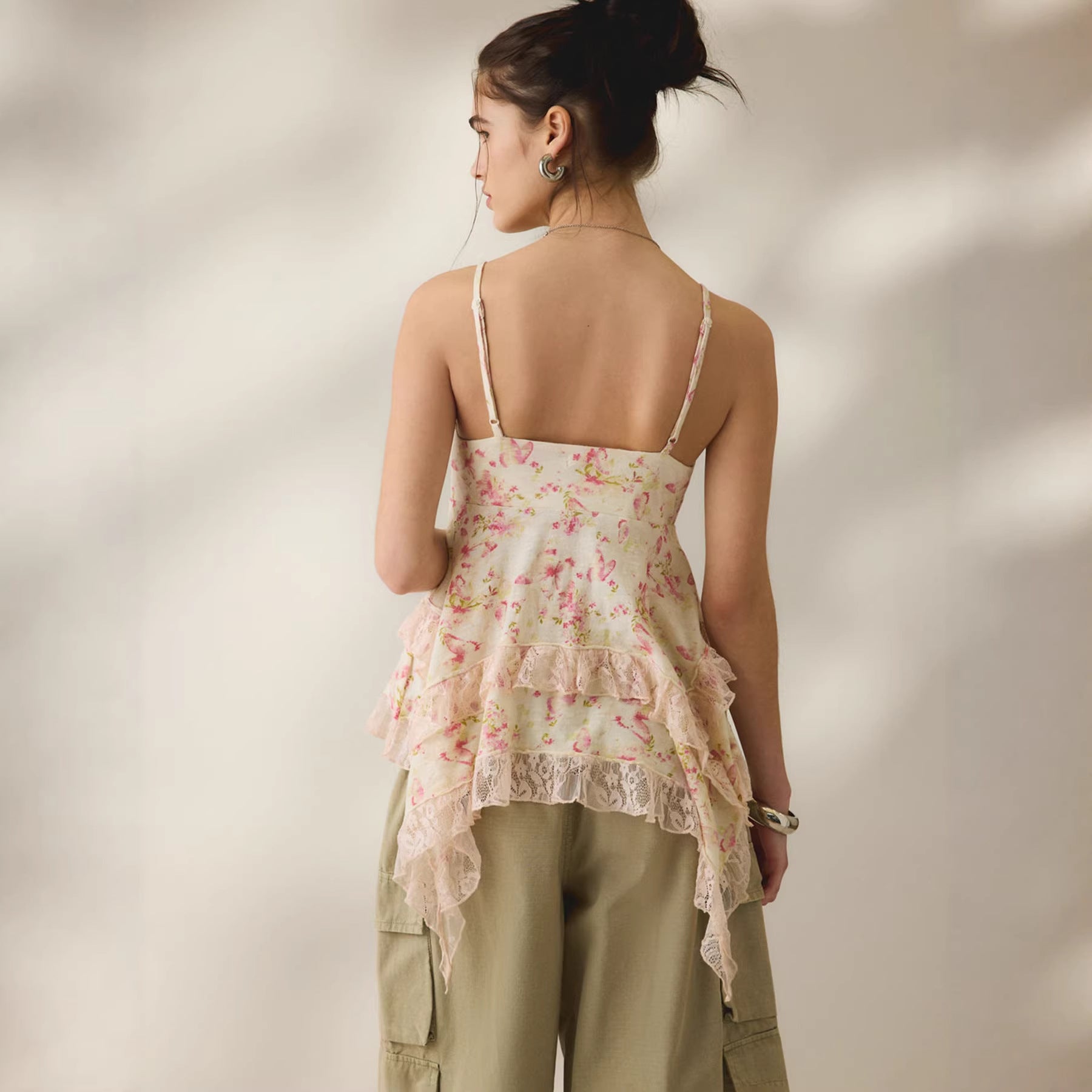 Retro Chiffon Top mit Blumenmuster