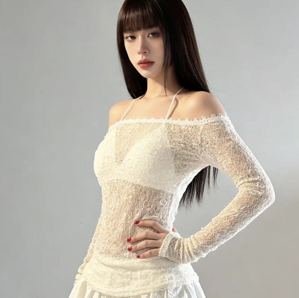 One-Shoulder Spitzen-Top mit Cut-Out