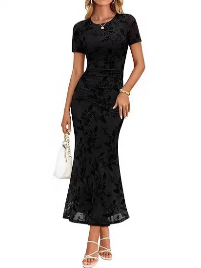Elegantes Blumen-Mesh-Sommerkleid mit kurzen Ärmeln – Bild 4 | LuxeStyle