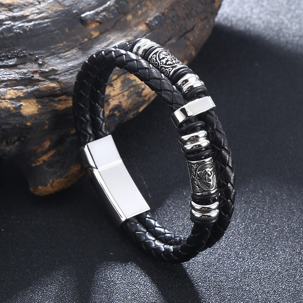 Stahlarmband mit Lederfassung – Bild 5 | LuxeStyle