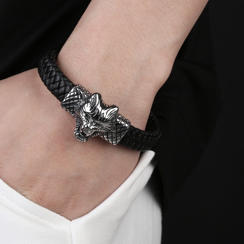Tiger-Leopard Armband aus Edelstahl und Leder – Bild 2 | LuxeStyle