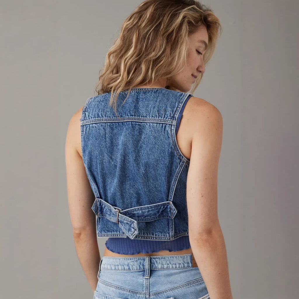 Ärmelloses Jeans-Top mit V-Ausschnitt